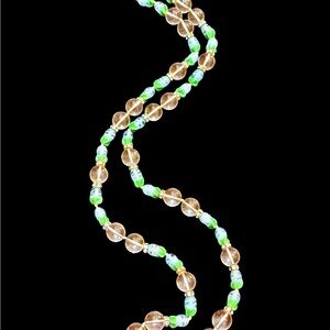 Vintage Glass Beaded Clear, Blue, and Green Necklace